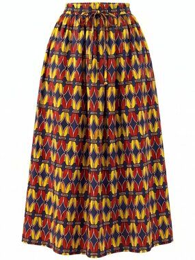 NWT Unity Missy Geometric Maxi Skirt One Size Elastic Waist Boho Flared Tribal